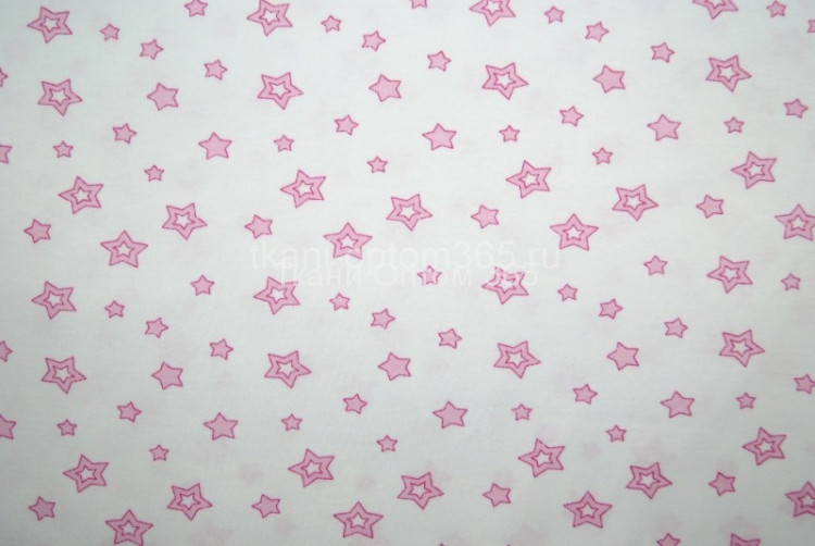  Интерлок с рисунком 40/1 Розовые звезды на белом фоне 