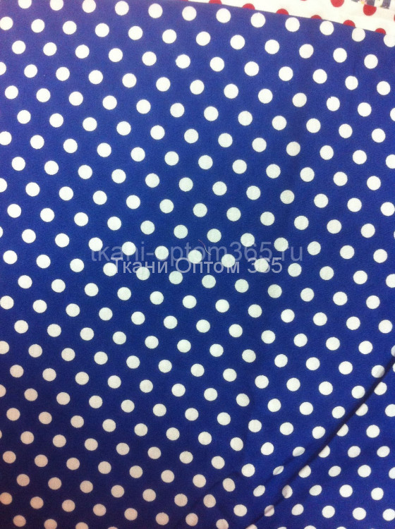 Хлопок принт белый горох на синем 
