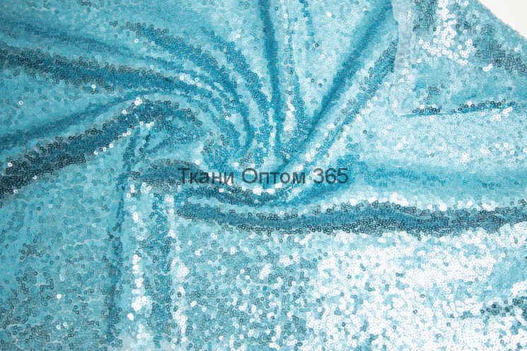 Ткань сетка с пайетками голубой-5 