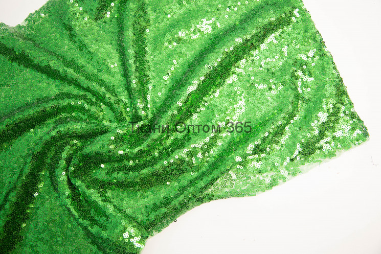Ткань сетка с пайетками зеленая-7 