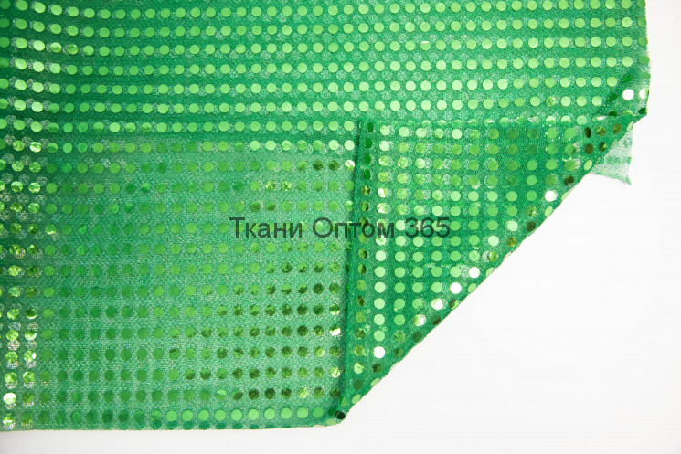 Ткань сетка с пайетками  цвет зеленый (6мм) 