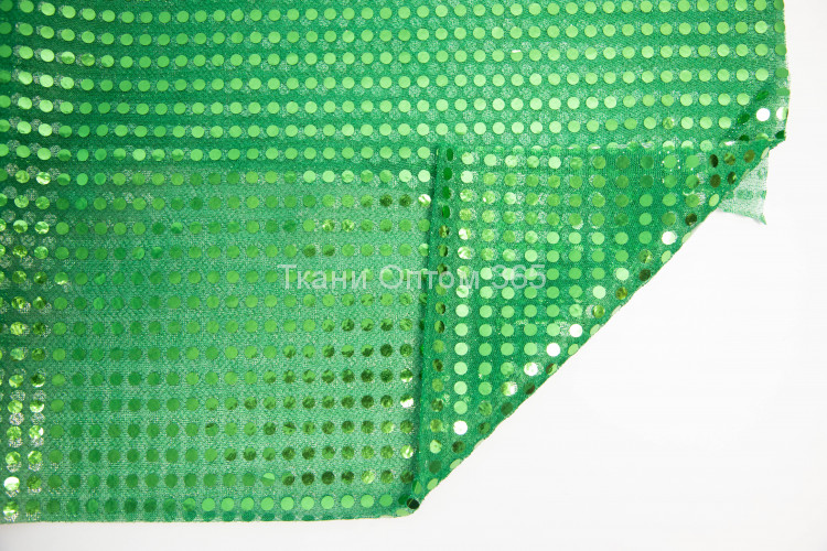 Ткань сетка с пайетками  цвет зеленый (6мм) 