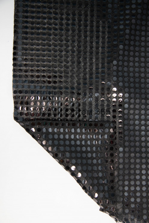 Ткань  сетка с пайетками  черная  (6 мм) 