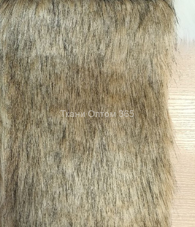 Мех длинноворсовый под Енота Бежево-белый 