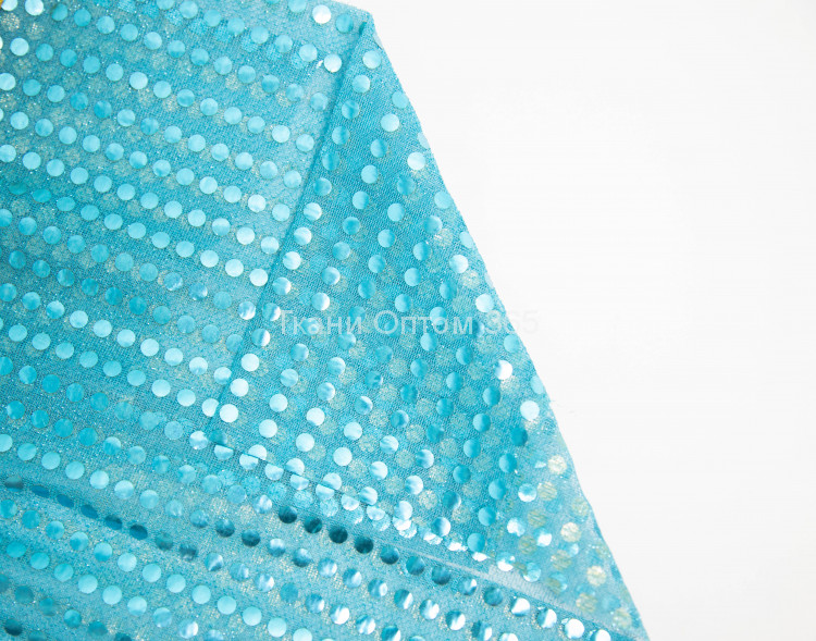 Ткань сетка с пайетками цвет голубой ( 6мм) 
