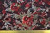 Кулирка набивная рулон Малиновые цветы на черном в горошек КН-02с1 
