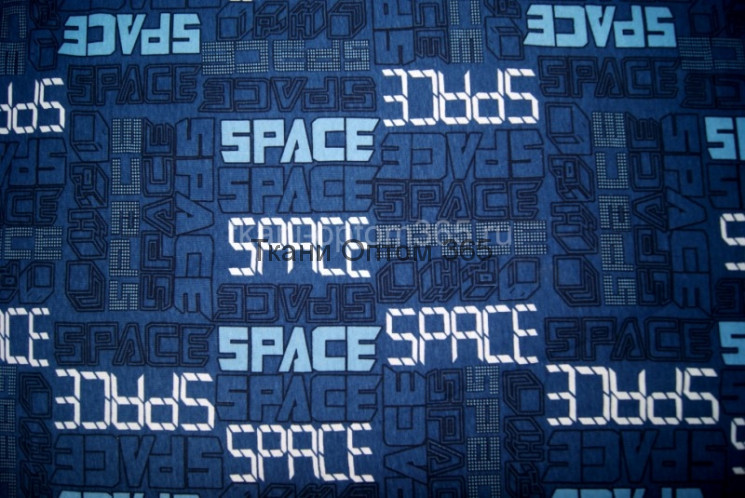  Кулирная гладь с рисунком SPACE голубой на фоне индиго 