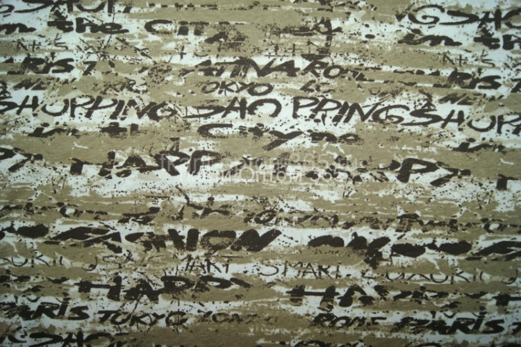 Кулирная гладь с рисунком Надписи на фоне беж 