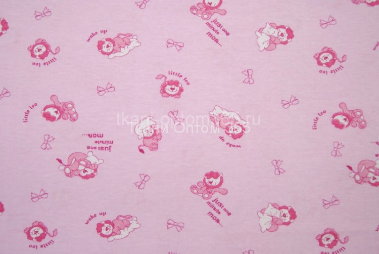  Интерлок с рисунком 40/1  Львята с подушками на розовом фоне 